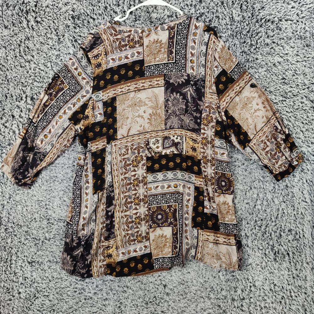 Susan Graver Patchwork Button Up Tunic Blouse Top… - image 4